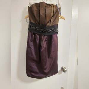 Vera Wang Strapless Dress in Brown and Purple